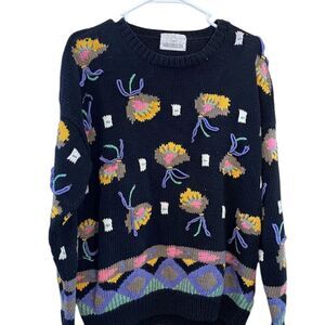 Lydia Jane Women's Floral Knit Sweater Multicolor Pullover Size L